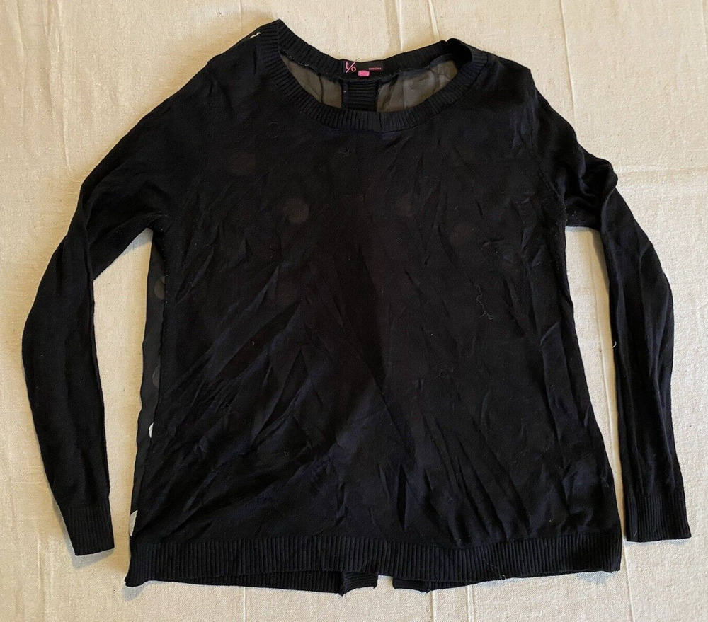 T/O Womens Top Size XL Black White Polka Dot Sheer Back Overlay Whimsigoth